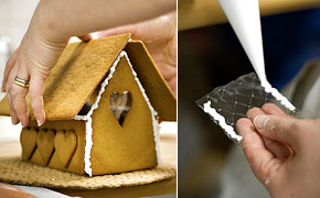 Montering, klistring av pepparkakshus